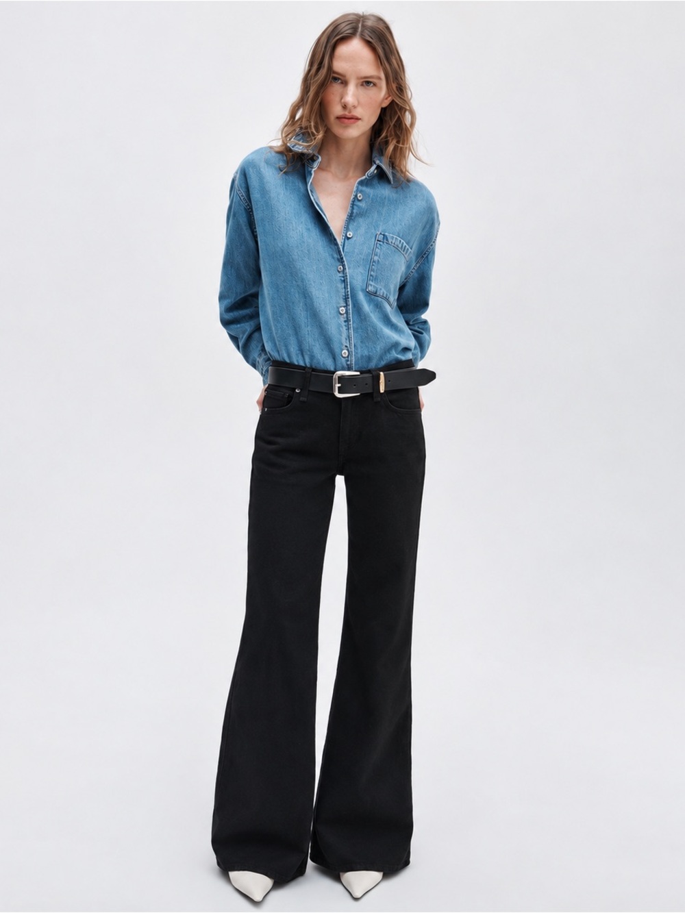 rag & bone Josie Low Rise Relaxed Flare Jeans 30 Rigid Black Wide Leg $248